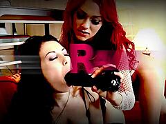 Lesbian Babes Tease Wet Pussies with Massive Cucumber