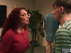 horny teen students sneak in after class and double penetrate their busty milf teacher doggystyle