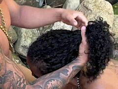 brazilian 45yo milf gives outdoor waterfall fuck to young stud