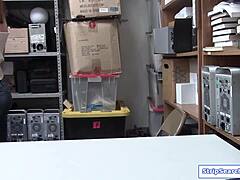 Teen shoplifter gulps security guard's cock desperately!