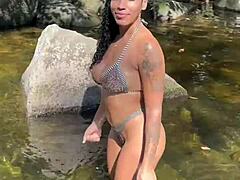 brazilian 45yo milf gives outdoor waterfall fuck to young stud