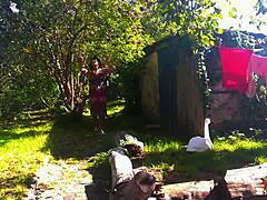 sexy brunette klaudiaambergirl masturbates natural tits outdoor in stockings