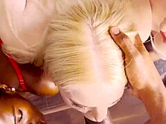 four curvy blondes deepthroat gag on big black cocks in pov group