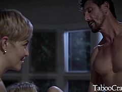 Skinny teen slut gets roughly fucked by best friend's milf mom and old daddy on family holiday