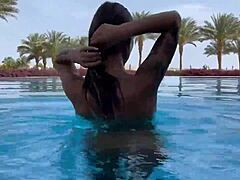 Monika Fox skinny dips naked pool sea hot country pierced nipples long hair tattoo softcore