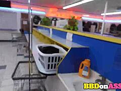 Destiny and Mira fuck hard at laundry house