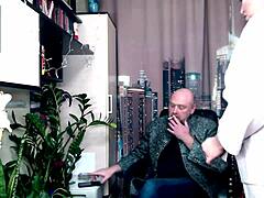 filming elderly secretary's pussy elasticity test from one camera angle