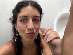 Skinny Teen's Face Drenched in Public Locker Cum Walk
