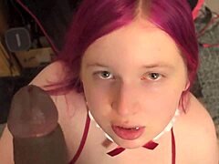 Chubby Shemale Pinky Sucks Big Black Cock for Facial Cumshot POV