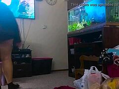 Chubby mom's shorts hug her sexy ass while cleaning