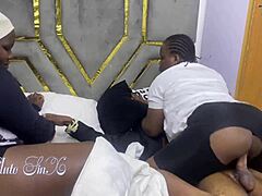 Sneaky ebony fat babe girlfriend sneaks crazy homemade sex with chubby friend in bedroom