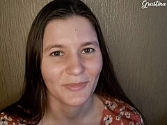 russian gf sucks your huge cock lovingly in asmr pov with natural tits and ponytail
