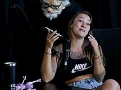 safada strips sensual, flaunts tits, spills trans virgin story on sheer red