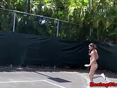 sorority hazing hides wild pussy eating on tennis court
