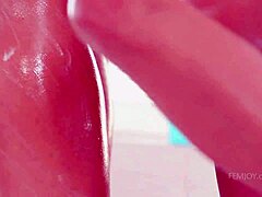 hot lesbian lovers tease each other sensually in steamy shower