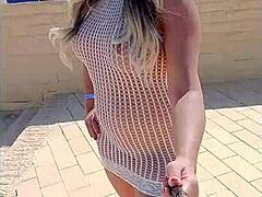 see-through dress bares her curves no panties needed