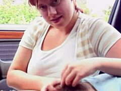 young redhead bbw shakes tits in car