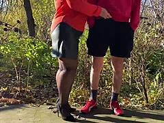 My fat milf mother-in-law grips my cock tight outside while I pee in public toilet fetish