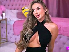 Ashley's big tits tease as she rips clothes for dildo bj and doggy ass fuck