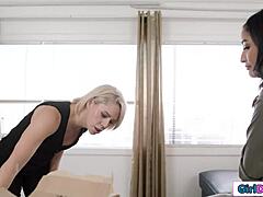 Lesbian Boss Experiments with Strapon on Petite Asian Intern in HD Oral Play