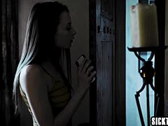 Sexy Petite Kyler Quinn Fingers Herself Then Blowjobs Elexis!