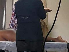 guy flashes throbbing cock during sneaky handjob massage and gets caught on camera in close-up dick reveal.
