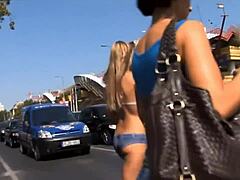 blue angel's painted body flashes naked in public spots