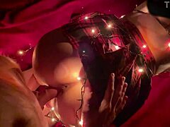 Santa's gift unwrapped! Girl bent over in christmas lights gets fucked doggystyle and missionary