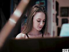 Sexy Petite Kyler Quinn Fingers Herself Then Blowjobs Elexis!