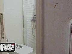 Sybil drops to her knees for suction blowjob then gets fucked hard in the shower by Mofos