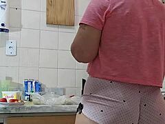 her husband's sneaky call brings this huge-ass bbw helper home just to tease her flashing curves