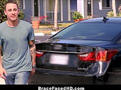 thick ebony teen with new braces gets monster cock blowjob