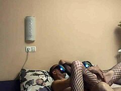 skinny fishnet cowgirl stuffs deep dick both holes 😈🍆