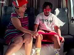 Grandma's Wild Bus Anal Suck with Chubby Tits and Rough Whore Ride