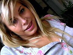 whoa hot blonde teen rips clothes teasing pussy in panties heels and smokes!