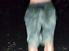 skinny gym girl poses for amateur photoshoot interview in park