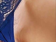 unfaithful wife wears hubby's blue lingerie rides neighbor cock first time voyeur