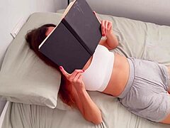 free use stepsis eva myst ignores handjob keeps reading as pussy gets fucked doggystyle on bed