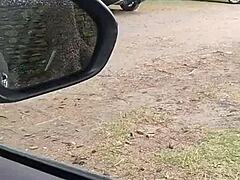 dirty housewife wanks shaved pussy in public car ride