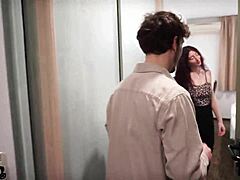 Slutty wife seduces hotel neighbor for rough mmf creampie threesome