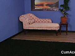 Wicked babe kneels for massive bukkake facial swallowing every cum load