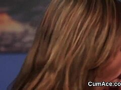 Wicked babe kneels for massive bukkake facial swallowing every cum load