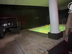 Redhead milf's sauna foursome dp with big tits and double anal bareback