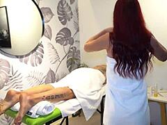 massage therapist's big latina ass flirts into rough doggystyle pounding and squirting orgasms