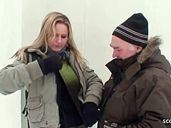 Old Guy Tricks Curvy Nylon Teen into Snowy Outdoor Fuck Fest