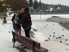 Old Guy Tricks Curvy Nylon Teen into Snowy Outdoor Fuck Fest