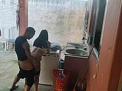 horny maid can't resist my erect cock while esposa's out so she drops shorts for rough bareback pounding