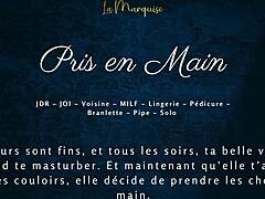 french milf neighbor grabs your cock for sneaky audio handjob in her bedroom