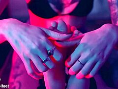 dominant femdom licks and tickles submissive's small bare feet forcing total surrender