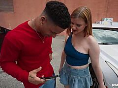 Wow parking lot pickup blonde deepthroat facial cumshot!